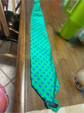 Neiman Marcus Green Tie with Blue Polka Dots